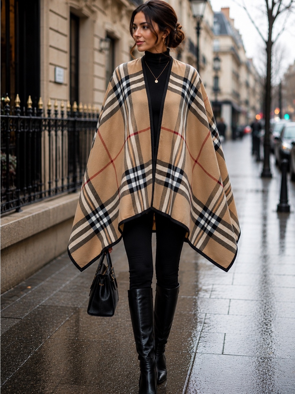 V. FRAAS Nova Check Style Camel and Black Shawl